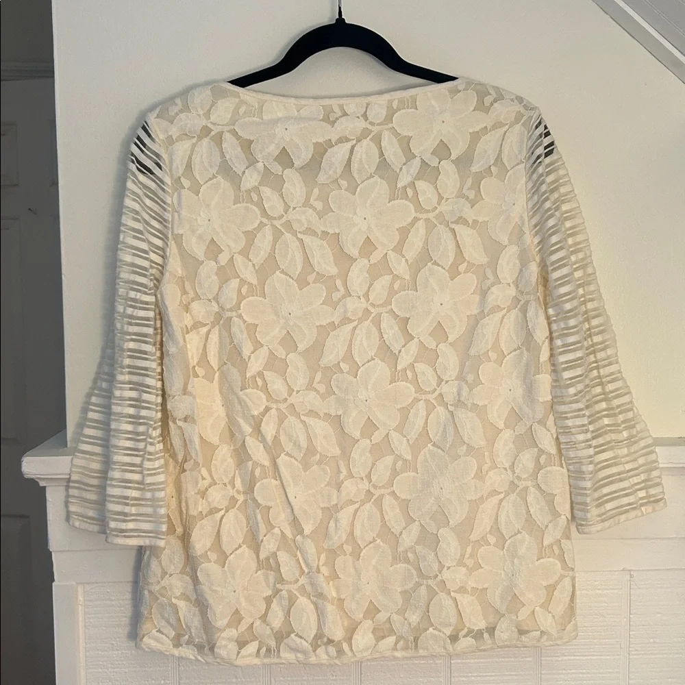 Tory Burch Cream Coquette Lace Detail 3/4 Sleeve Blouse size Women’s Small